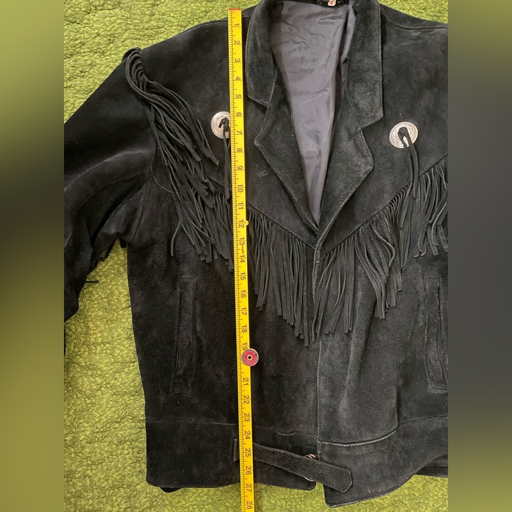 Women's Black Suede Fringe Leather Jacket - Picture 6 of 9